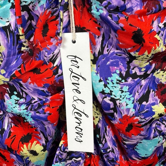For Love And‎ Lemons Red Purple Floral Satin Chiara Puff Sleeve Mini Dress Sz M - Picture 5 of 7